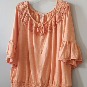 Elegant Coral Blouse with Eyelet Detail
